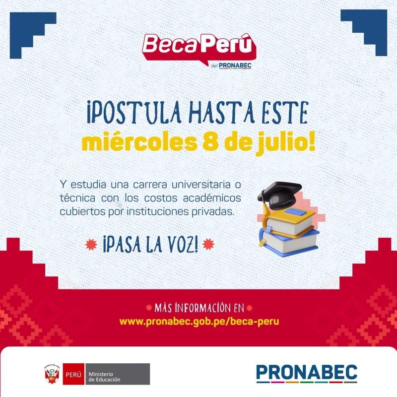 Beca Perú ofrece 291 vacantes para estudiar gratis