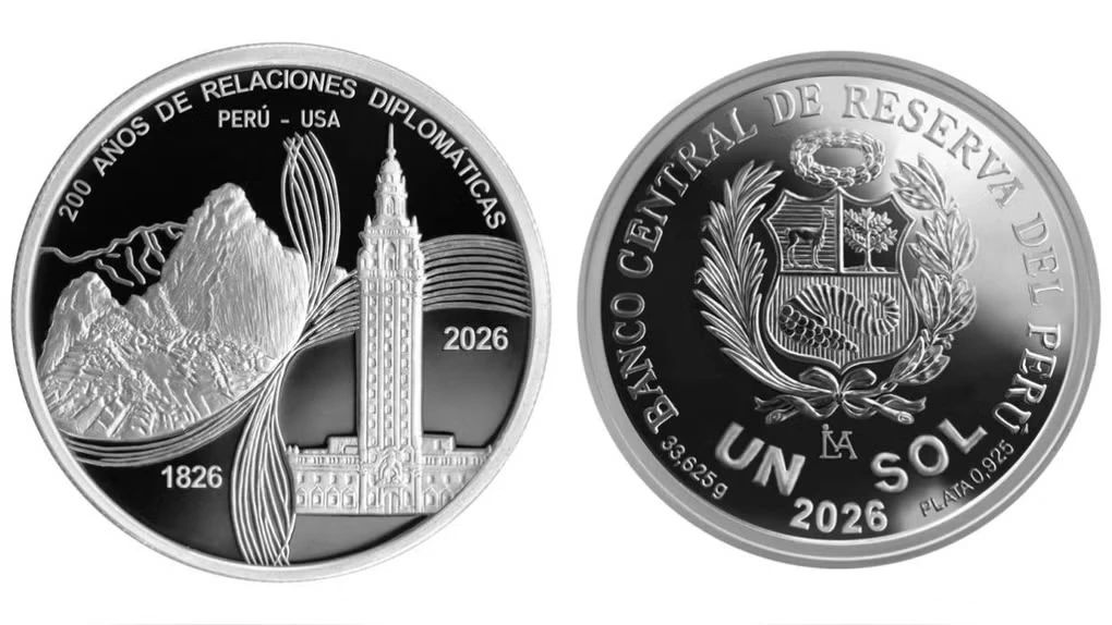 Moneda de plata celebra 200 años Perú–EE.UU.